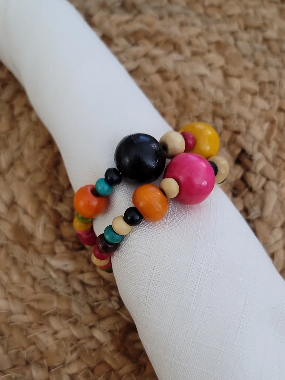 Pier 1 Set of 12 Colorful Wood Bead Napkin Rings